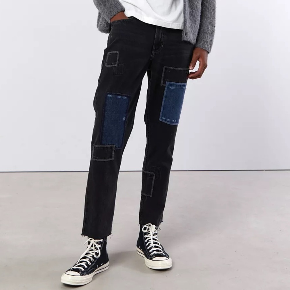 32W30L Urban Outfitters BDG Black Patchwork Dad Slim Taper Fit Jeans